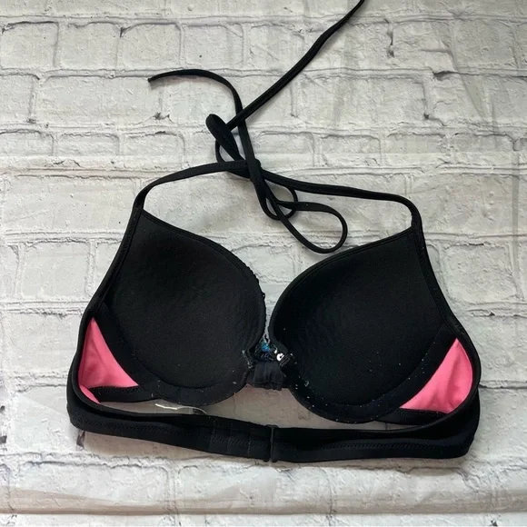 Pink Victoria’s Secret Black & Silver/Purple/Blue Sequin Bikini Top - Picture 2 of 5